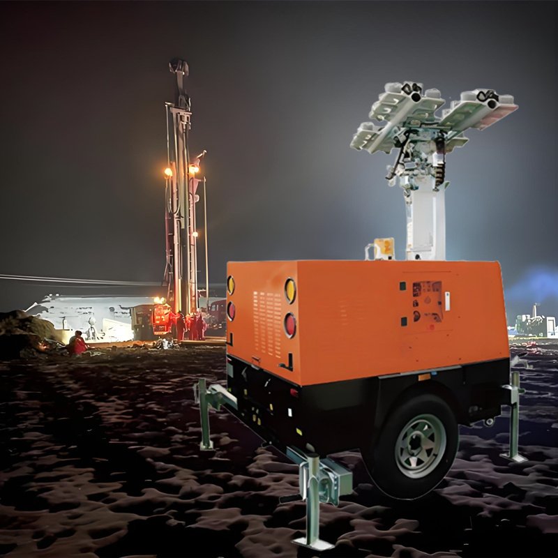Silent LED/Metal Halide Lighting Tower Rental Easy Operation 2.99kW/3.5kW Powerful Hydraulic Lifting System Low Noise 50/60hz