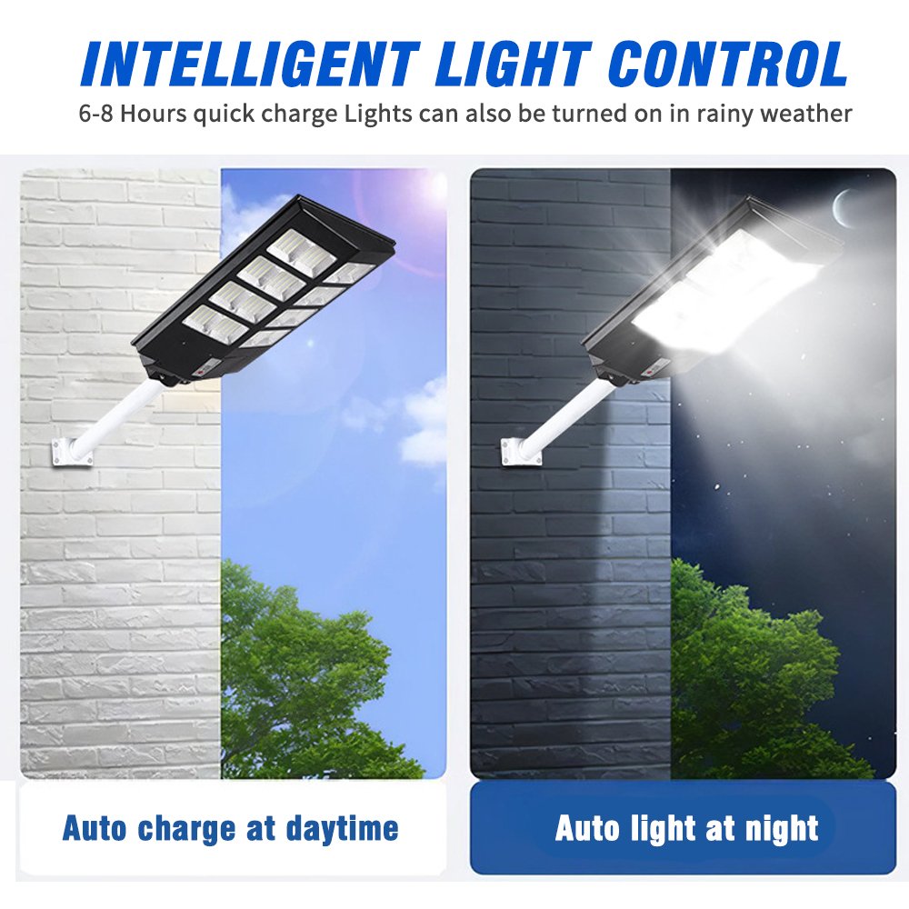 6000W LED Integrated Solar Street Light with PIR Motion Sensor 300W-C Battery Power Panel Lights Wall Mounted