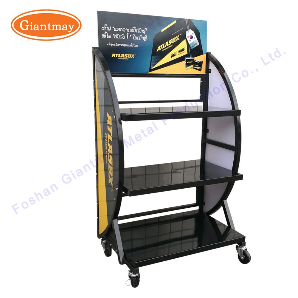 Durable Free Standing High Capacity Car Metal Auto Car Battery Display Stand Rack