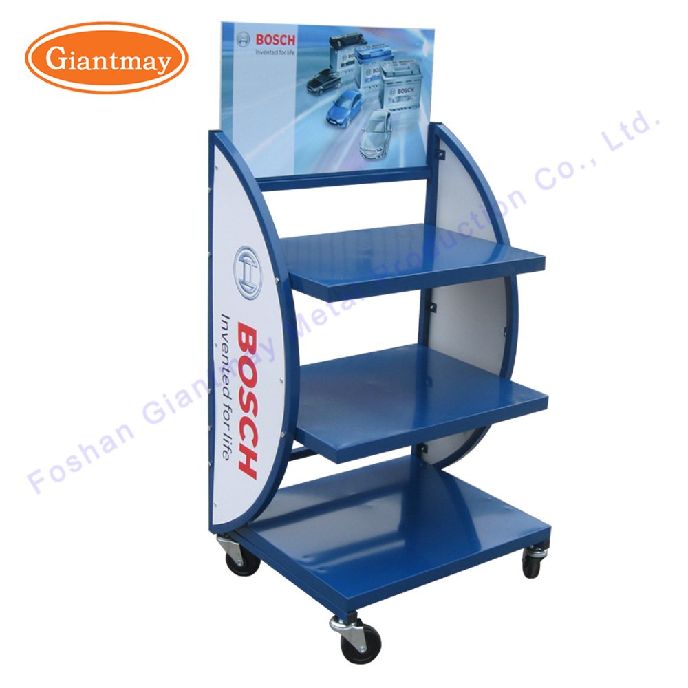 Durable Free Standing High Capacity Car Metal Auto Car Battery Display Stand Rack