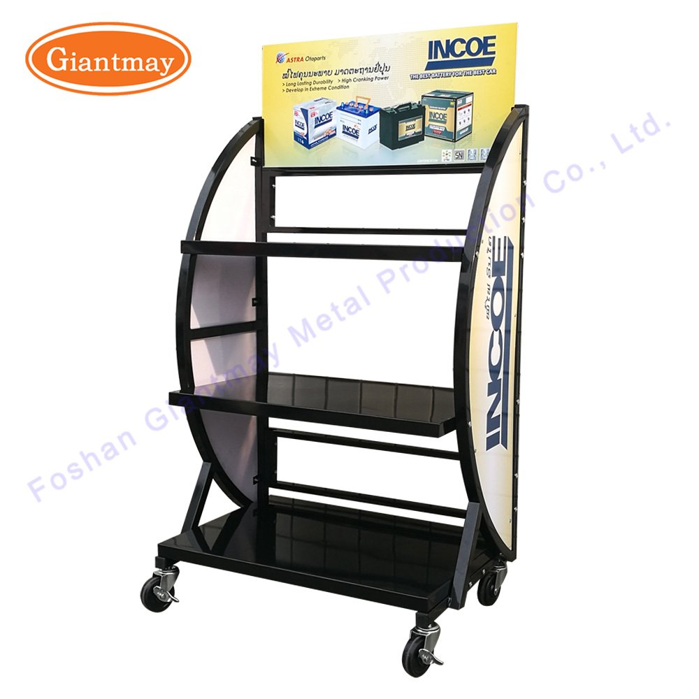 Durable Free Standing High Capacity Car Metal Auto Car Battery Display Stand Rack