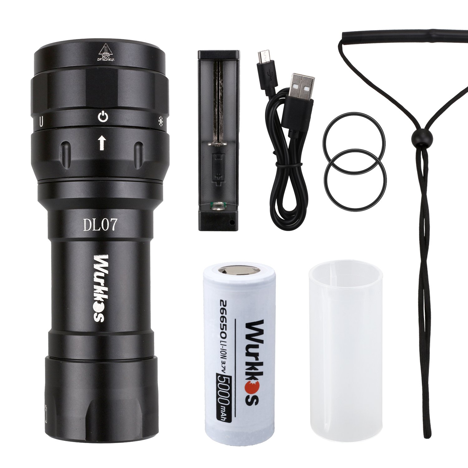 Diving Photography Equipment DL07 USB Rechargeable Underwater Waterproof Led Torch Scuba Dive Light, Led Diving Flashlight
