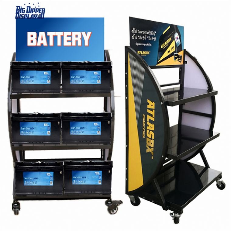 Professional Auto Battery Flow Rack Auto Automotive Car Battery Display Rack