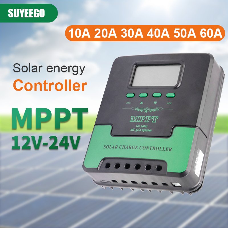 SUYEEGO Solar Charge Controller 2 Fans Cooling 12V/24V 10A 30A 60A LCD Display Solar System DC Charger for All Type Batteries