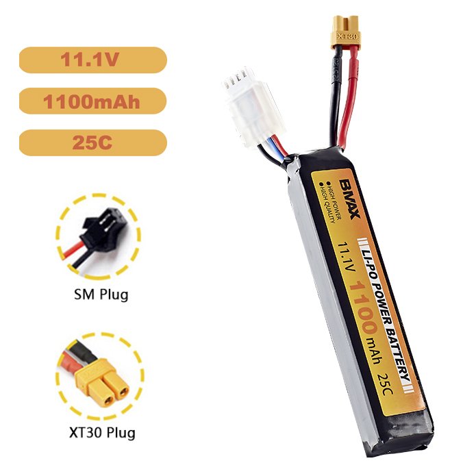 High Power 11.1V 1100MAH 25C Rechargeable LiPO 3S Battery Pack Lithium for Gun Model Lead Acid Alternative BMAX Lipo Battery