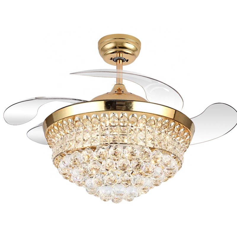 D046 Modern European 42 Inch Ceiling Fan Chandelier with Light 3 Color Crystal Remote Control DC Motor for Home Use