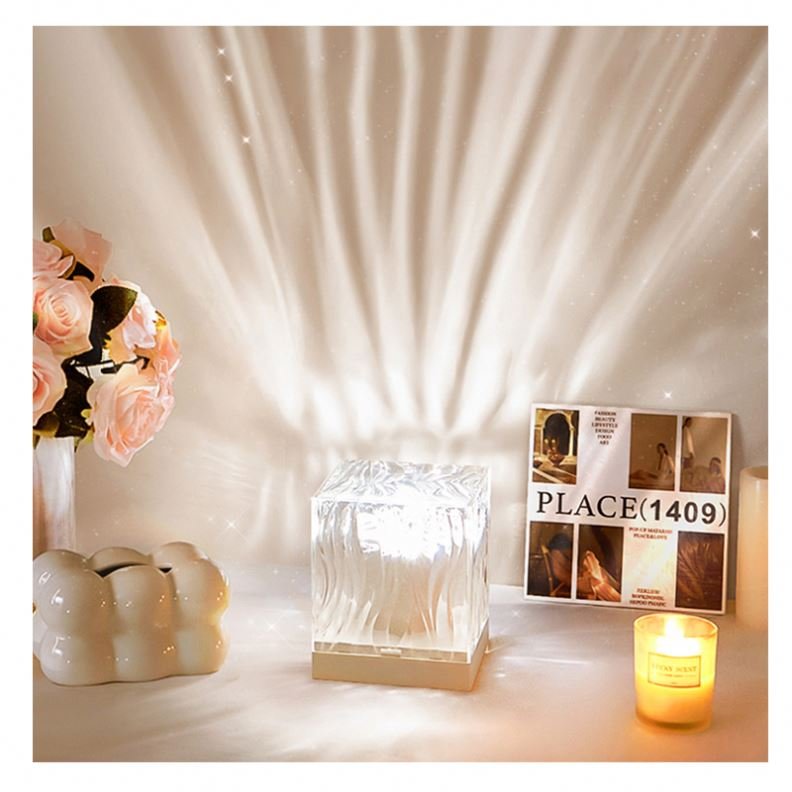 Touch Control Rechargeable Projector Water Ripple Dynamic Luxury Portable Room Bedroom Starry Sky Crystal Night Table Light Lamp