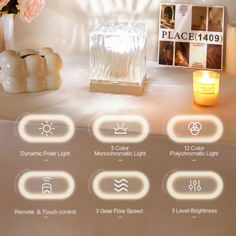 Touch Control Rechargeable Projector Water Ripple Dynamic Luxury Portable Room Bedroom Starry Sky Crystal Night Table Light Lamp