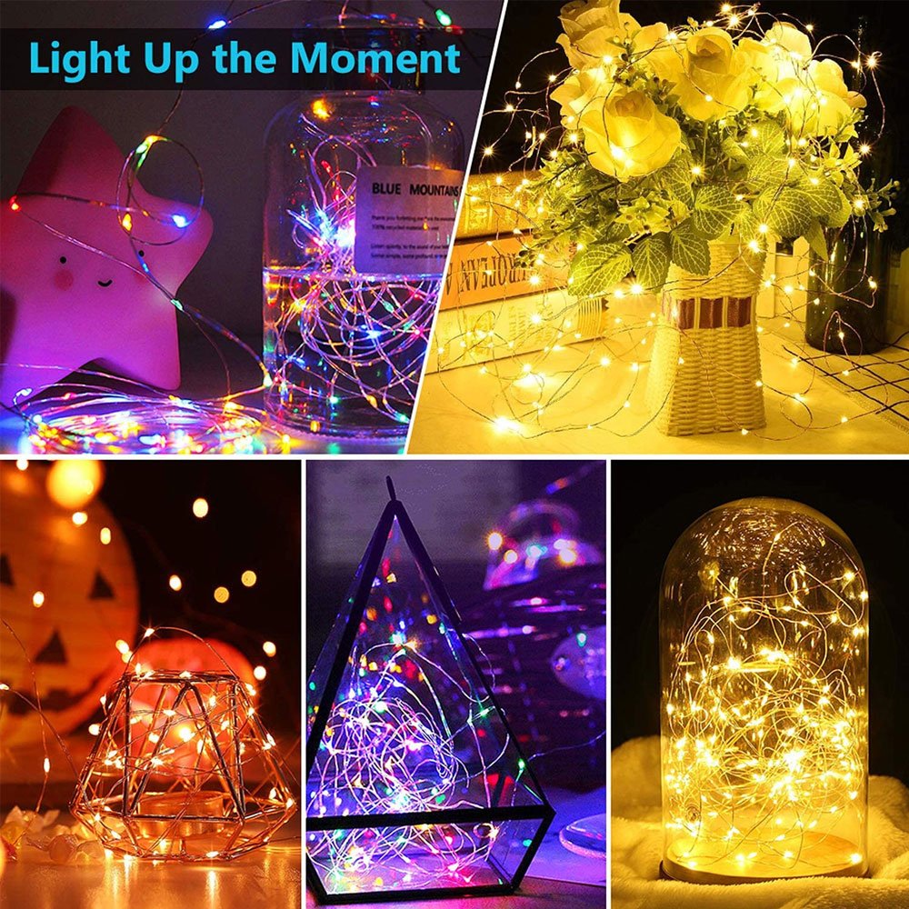 Led Fairy String Lights 33 Ft With 100 LED Waterproof Christmas Copper Wire Battery Light Bulb String Lights With Remote Control