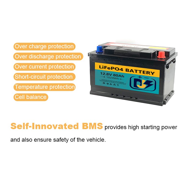 12V 80ah DJS Competitive Price Starting Car Battery Factory Light Auto CCA1000 Long Item Engine Piece DIN Type LiFePO4 Battery