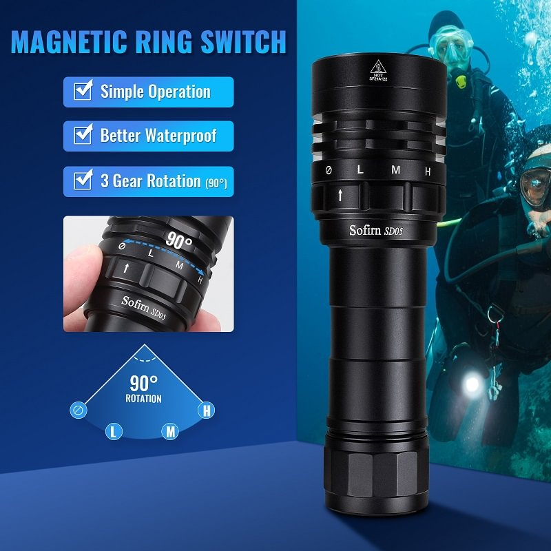 Sofirn SD05 High Reliability Diving Flashlight 3000LM Super Bright Light IPX8 Waterproof Torch Rechargeable with Magnetic Switch