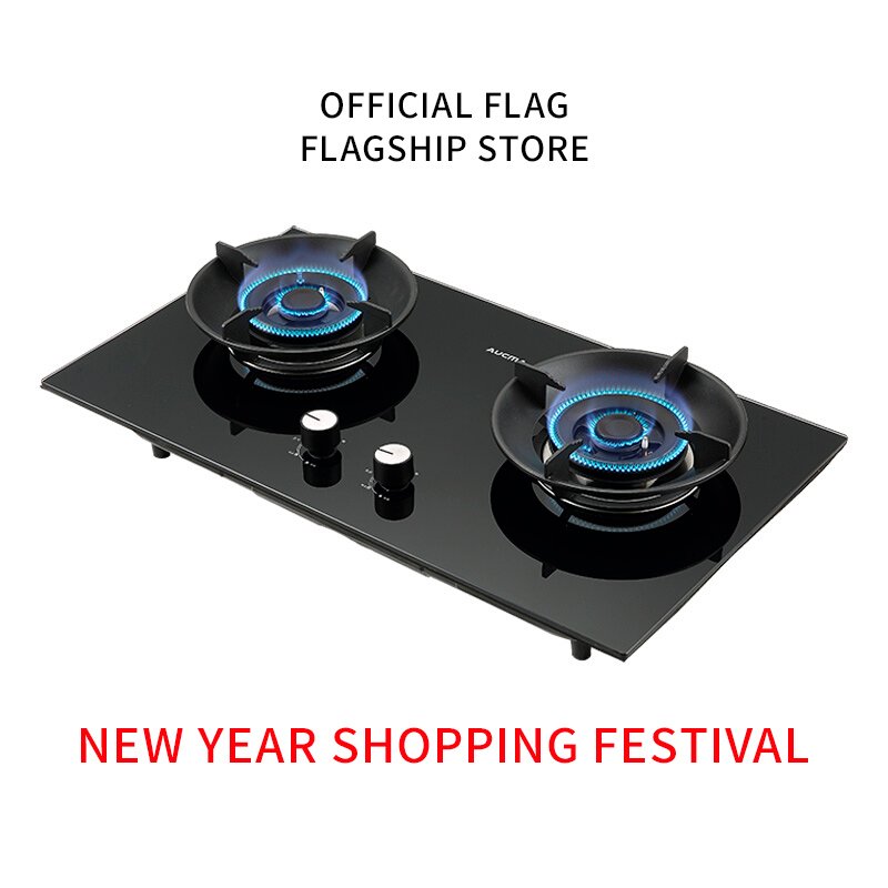 Portable Double Burner Gas Cooktop with Auto Ignition for Camping RV Apartments Outdoor-Tempered Glass Gas Hob for LPG Cooker