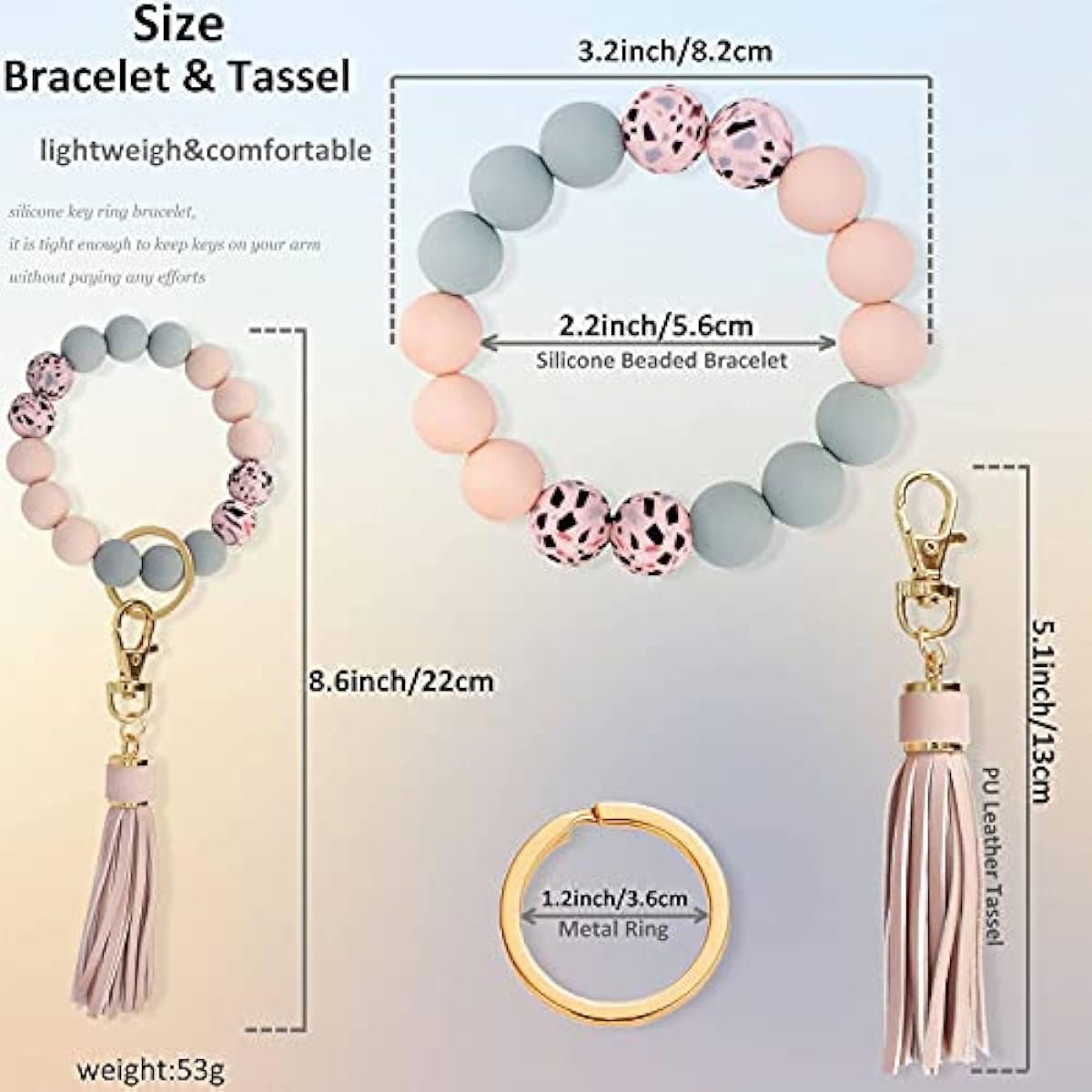 Lawin.gift Key Ring Bracelet Car Keychain Holder Wristlet Silicone Women Beaded Bangle Chains