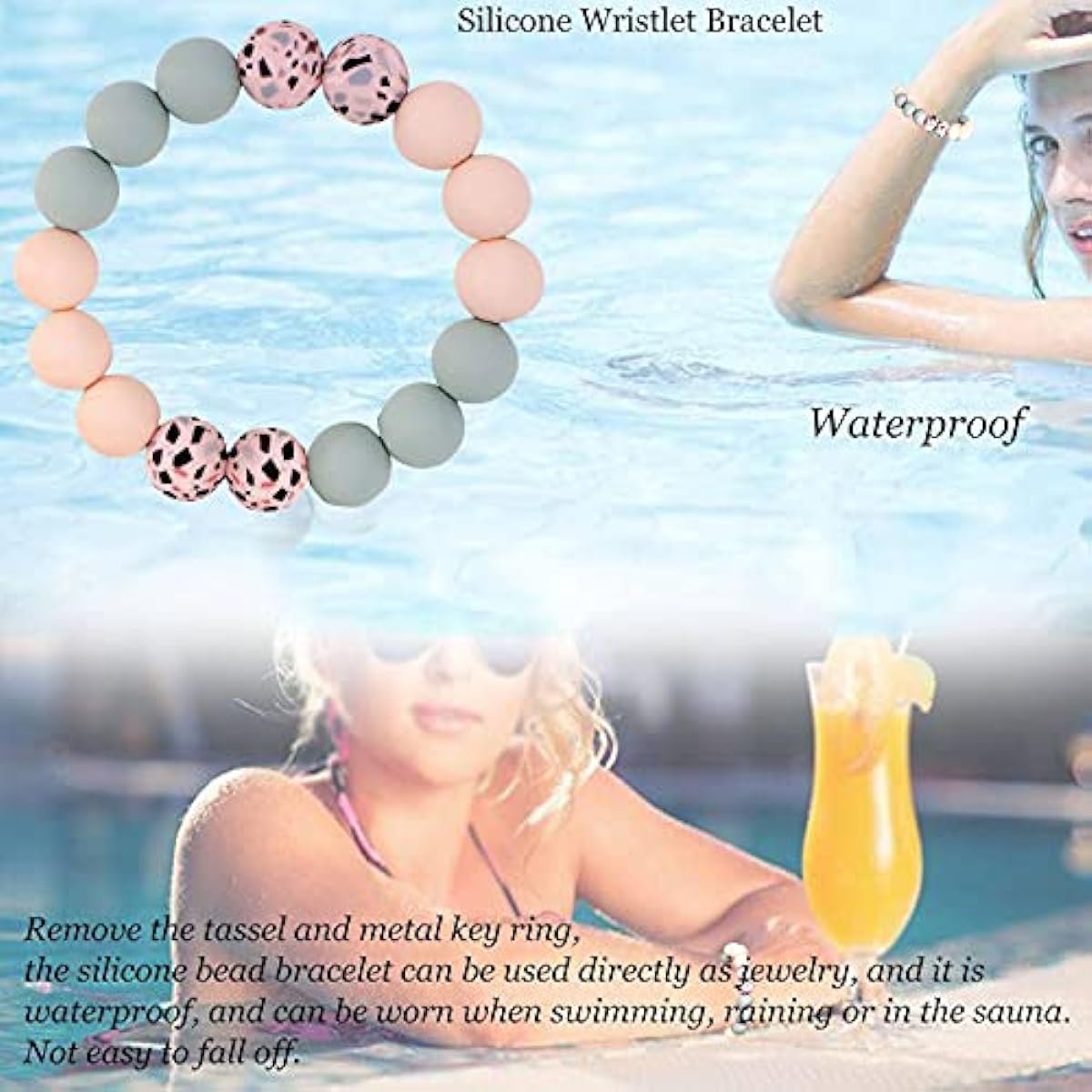 Lawin.gift Key Ring Bracelet Car Keychain Holder Wristlet Silicone Women Beaded Bangle Chains