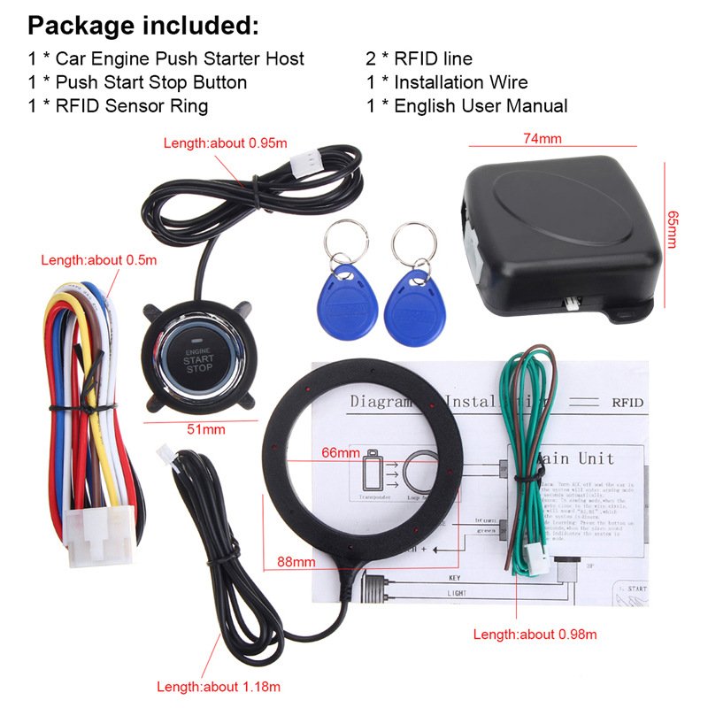 12V Start Stop Buttons Car Starter Switch Keyless Ignition Auto Engine Push Key Set Sensors Engine Start Stop System