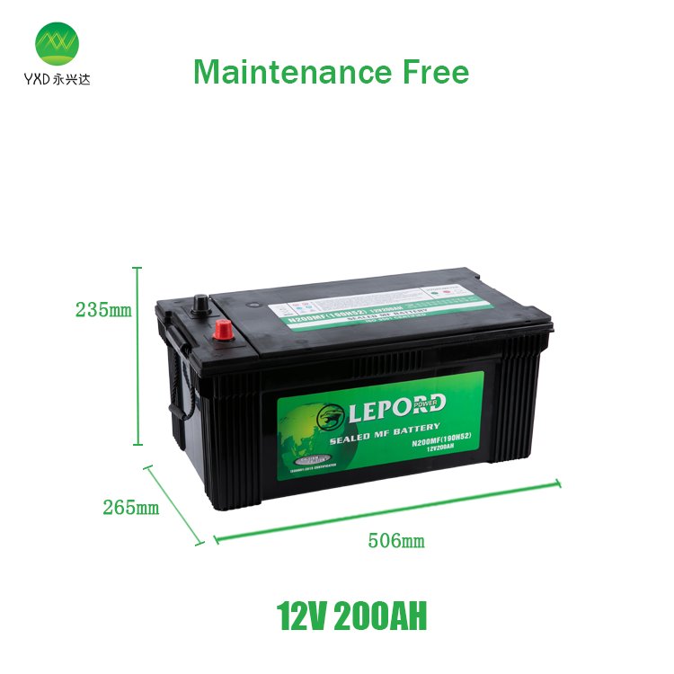 12V200AH Advanced Technology Maintenance Free Truck Car Battery JIS Standard N200/190H52 Wholesale Manufacturer Made in China