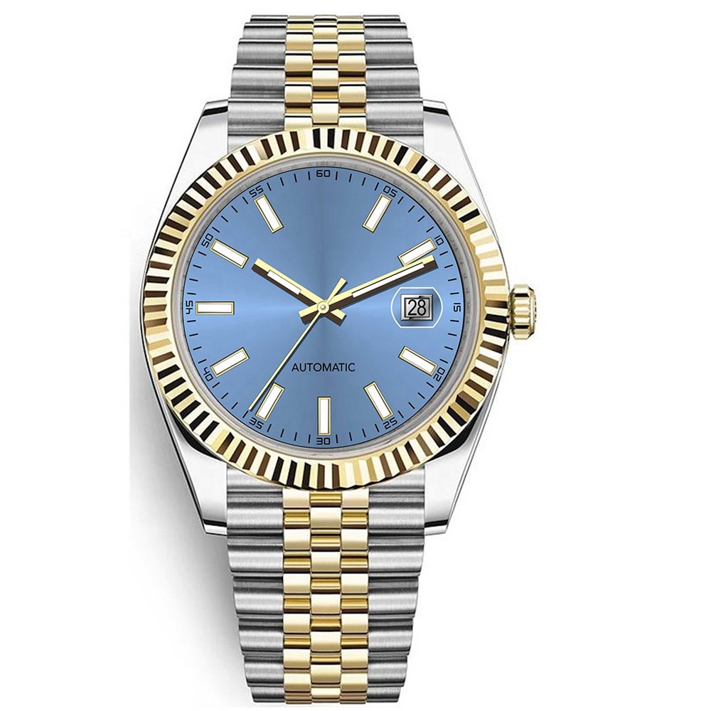 Custom Luxury Male Female Business Stainless Steel Crescent Luminous Sapphire Surface Calendar Water Resistant Mechanical Watch