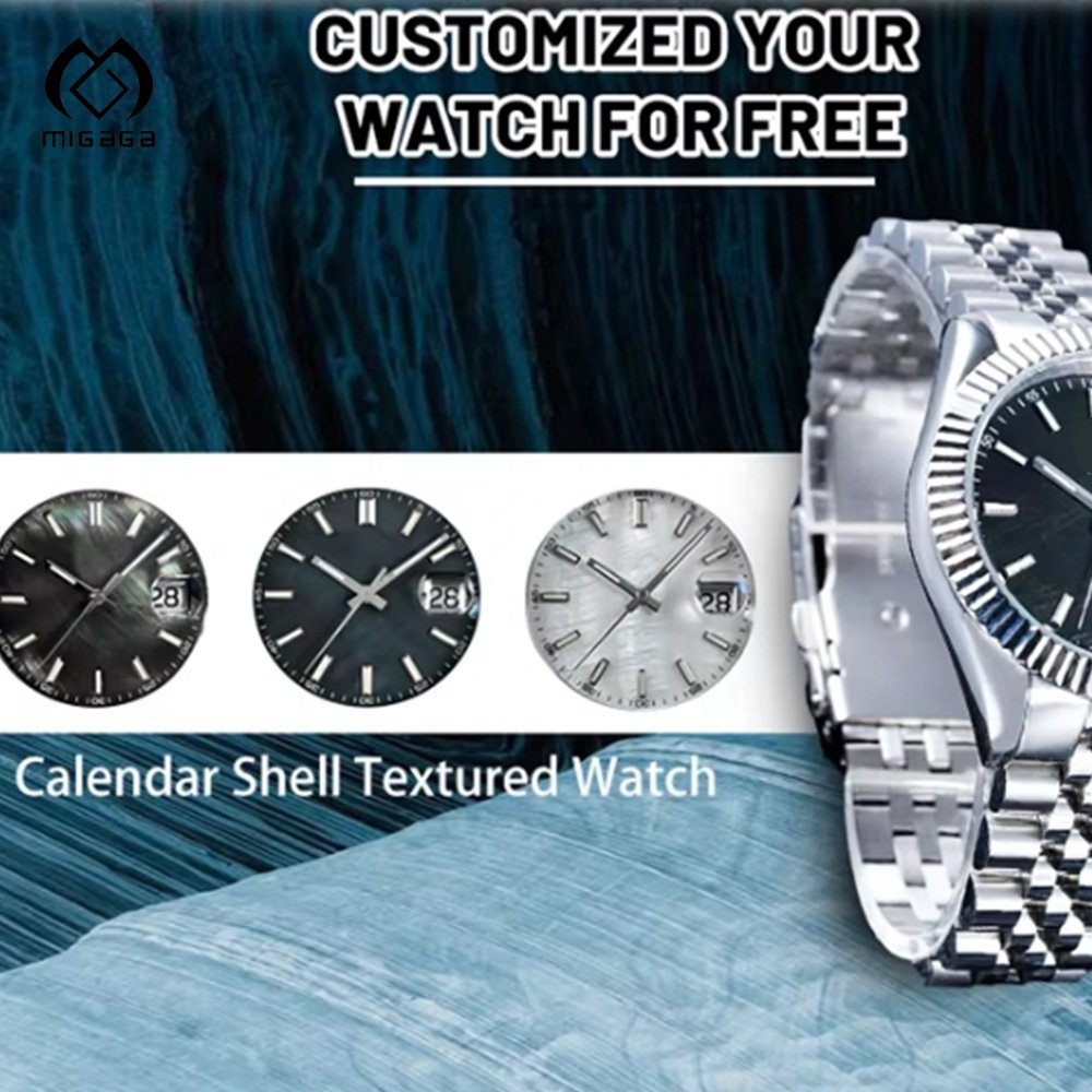 Custom Luxury Male Female Business Stainless Steel Crescent Luminous Sapphire Surface Calendar Water Resistant Mechanical Watch