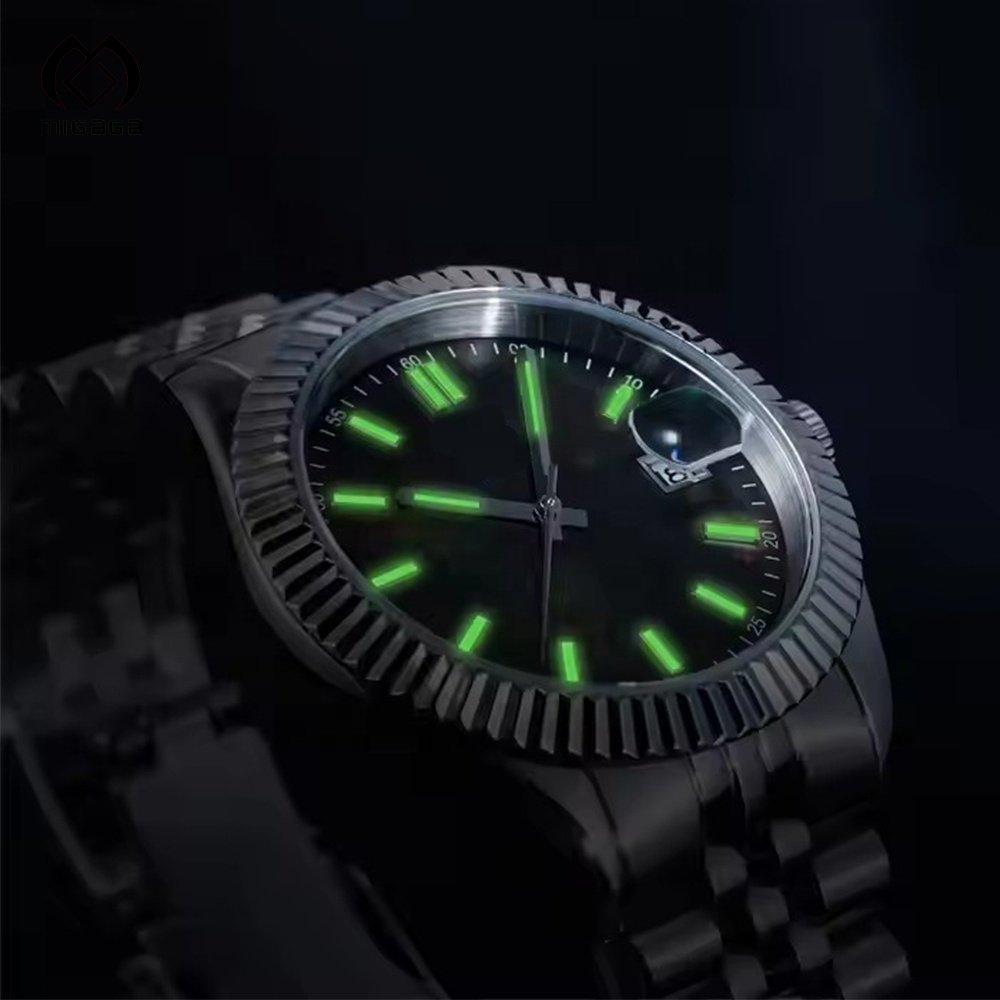 Custom Luxury Male Female Business Stainless Steel Crescent Luminous Sapphire Surface Calendar Water Resistant Mechanical Watch