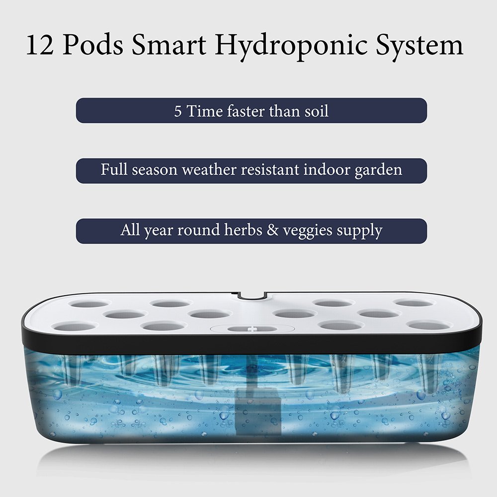 Vertak 12 Pods Hydroponics Growing System Indoor Herb Garden Starter Kit with LED Grow Light Large Capacity