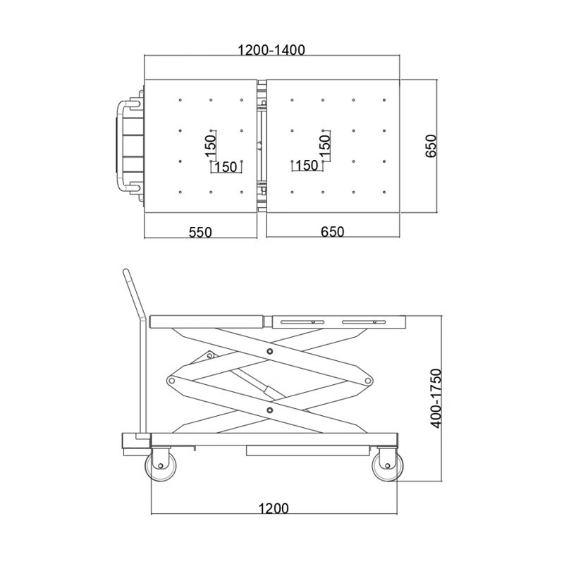Small Lifting Electric Automobile Battery Hand Scissors Lift Table Trolley, Hydraulic Folding Manual Table Cart