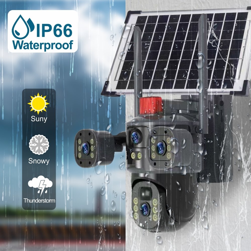 Factory Wholesale T3 Smart Solar Security Camera V380 4 Lens 3 Screen 12MP 6K 4G WIFI Outdoor CMOS Network Cameras PTZ Cam CCTV