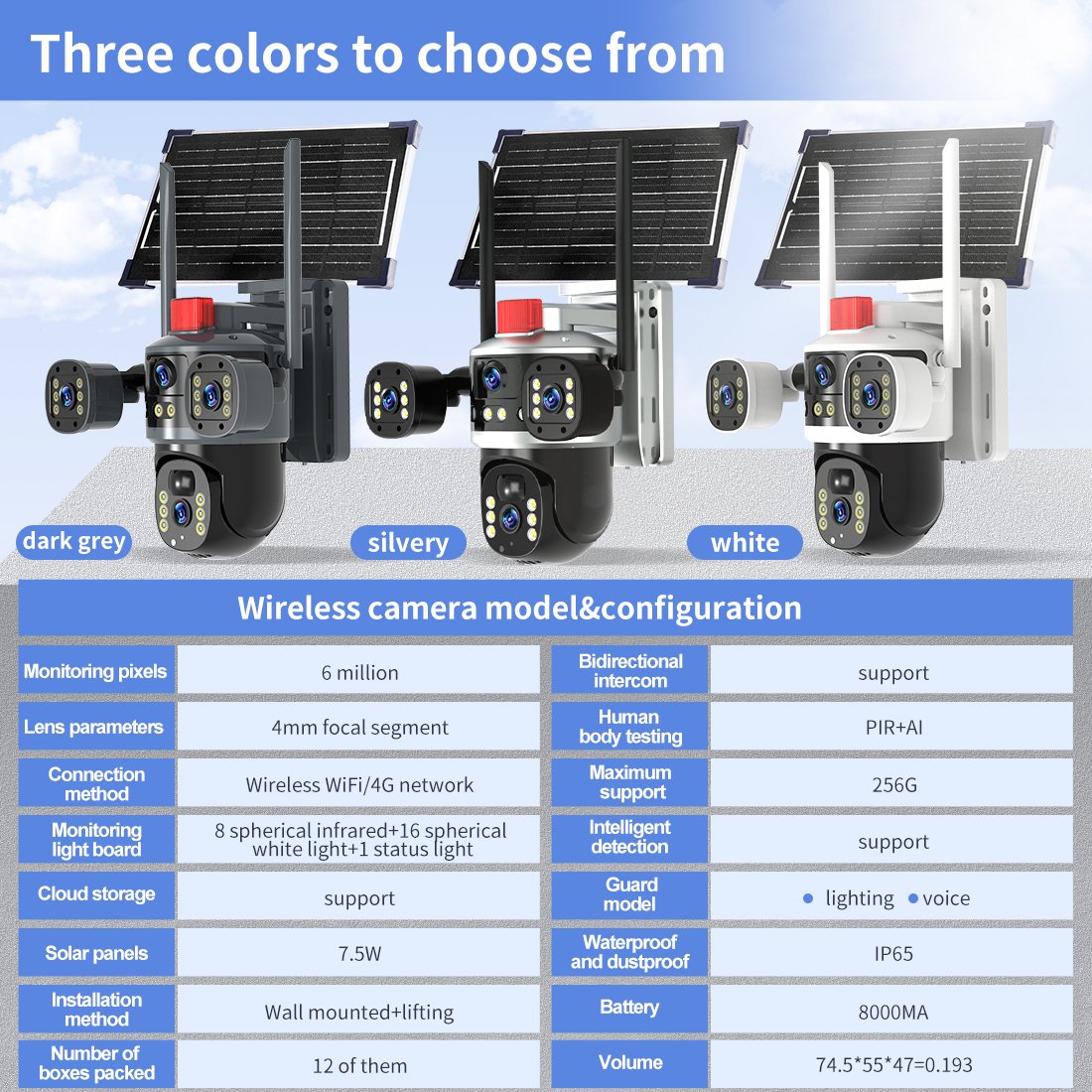 Factory Wholesale T3 Smart Solar Security Camera V380 4 Lens 3 Screen 12MP 6K 4G WIFI Outdoor CMOS Network Cameras PTZ Cam CCTV