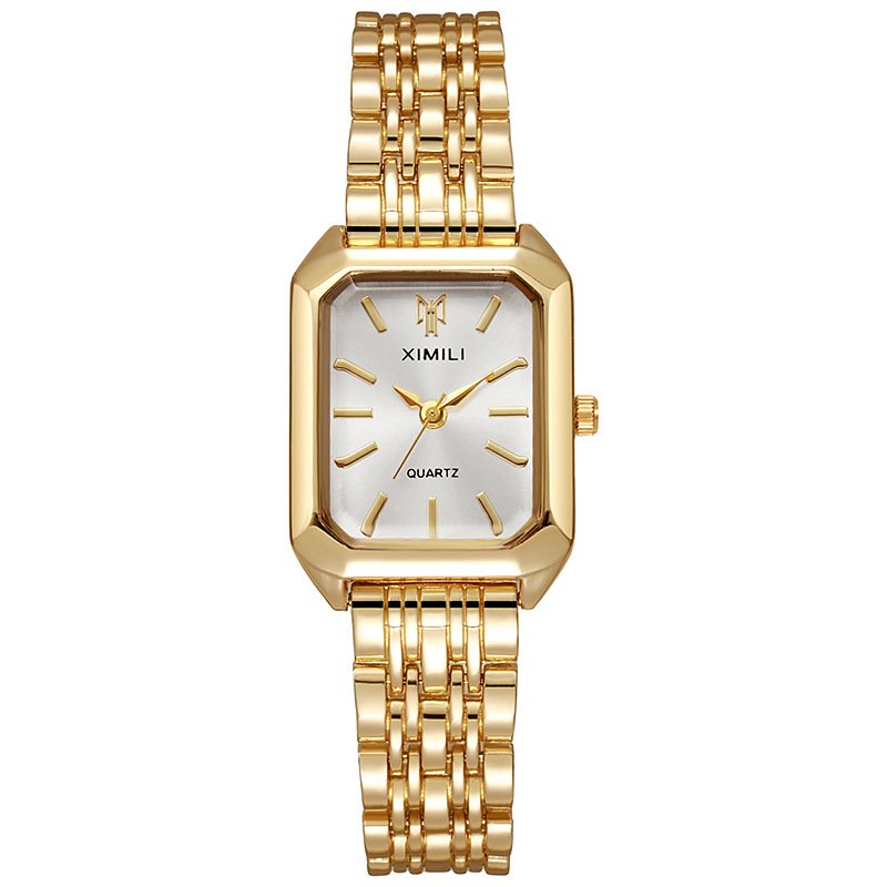 NJC Women's Light Luxury Steel Strap Quartz Watch Buckle 20mm Silver Leather Waterproof Schoolgirl Fashion Simple Square Dial"