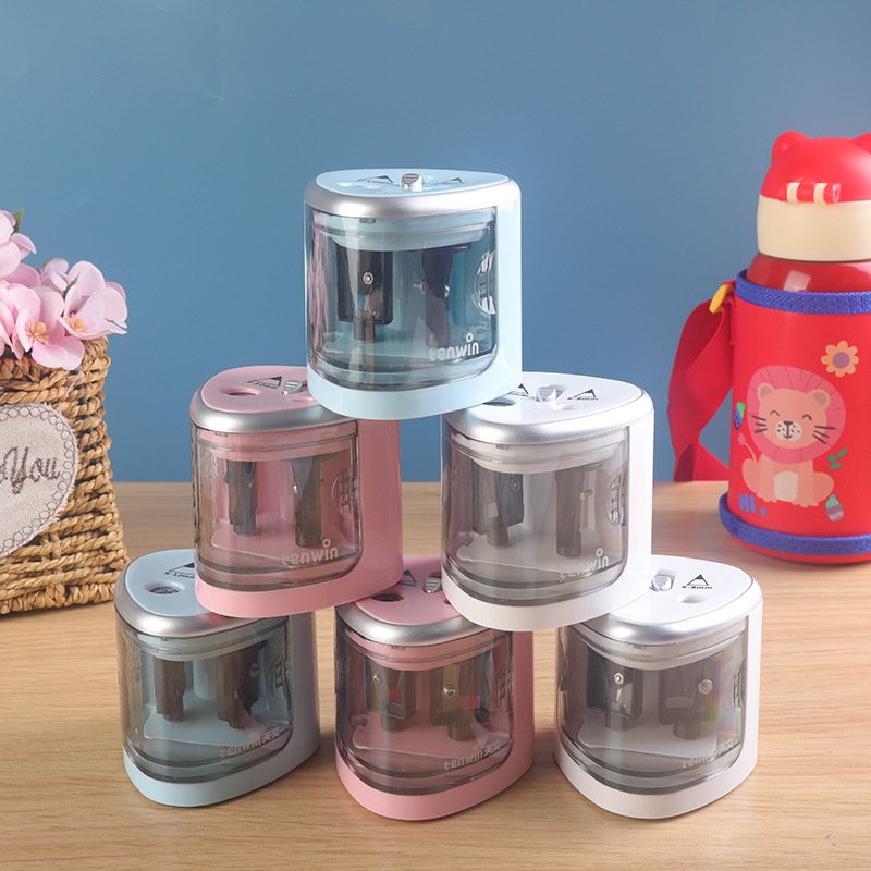 Double-Hole Electric Plastic Pencil Sharpener Battery Operated for 6-12mm Pencils
