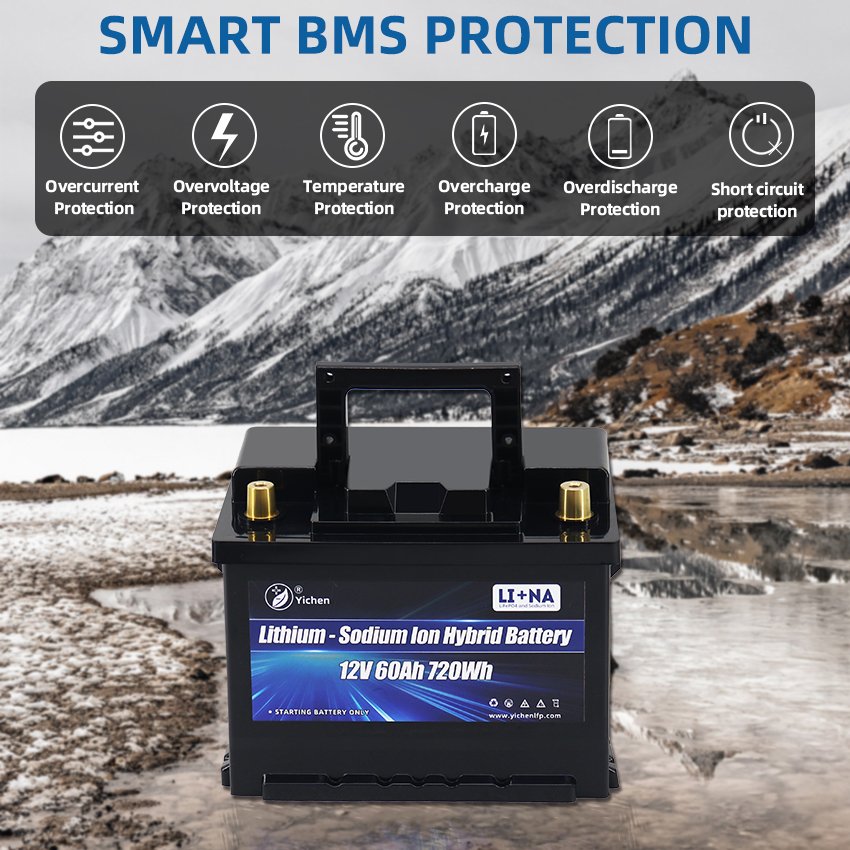 New 12V 60Ah NA Auto Lithium Battery Dual Purpose Cranking Lifepo4 and Sodium Ion Hybrid Battery for Car Starting RV Marine