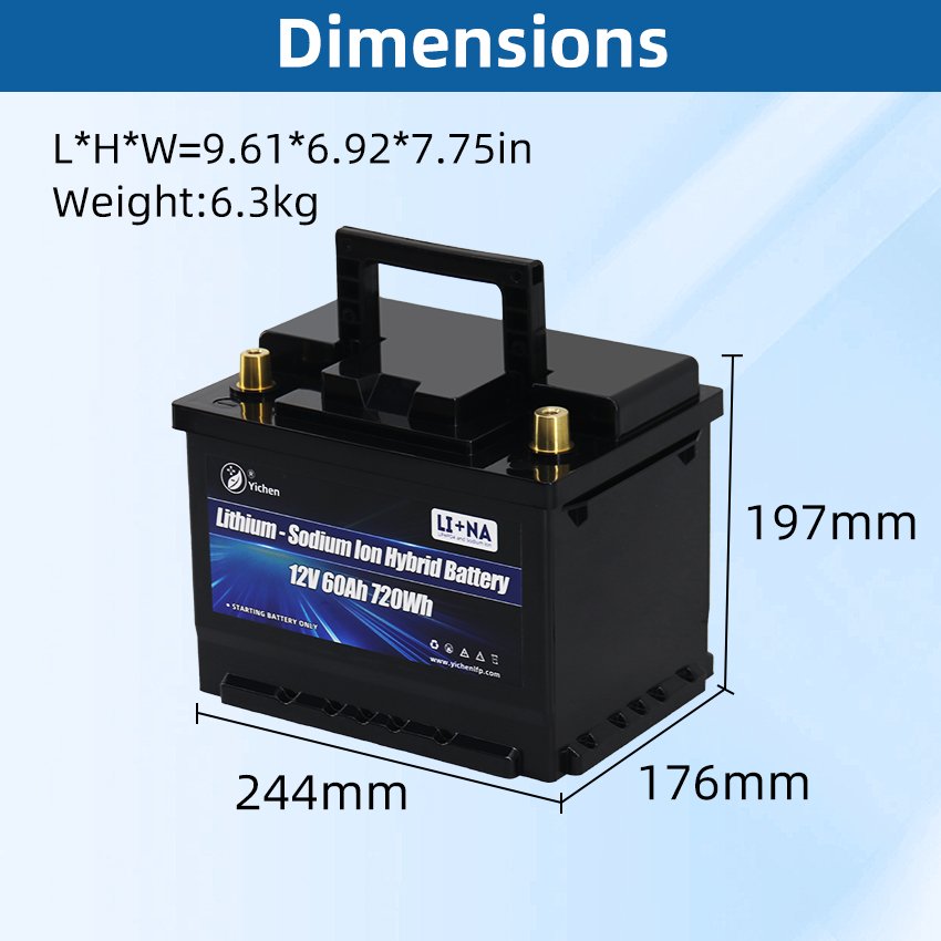 New 12V 60Ah NA Auto Lithium Battery Dual Purpose Cranking Lifepo4 and Sodium Ion Hybrid Battery for Car Starting RV Marine