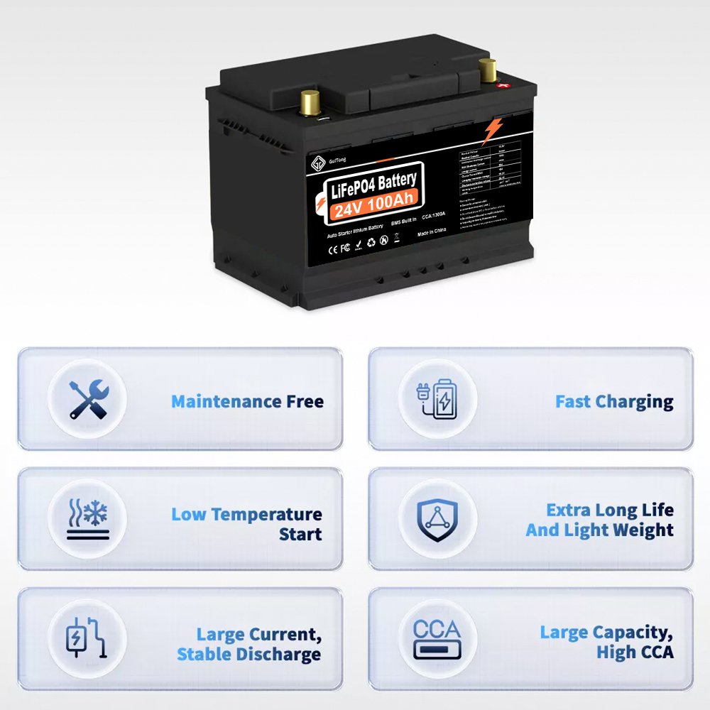 Custom 24V 24Volt 25.6V 50Ah 100Ah 200Ah Lithium Rechargeable EV Lipo4 LFP Lifepo4 Battery Pack for Starter Auto Truck Cars