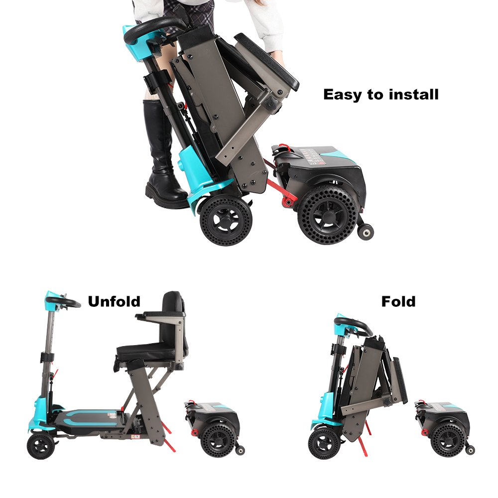 Travel Portable Foldable Auto Folding Mobility Scooter 4 Wheel Remote Control Lightweight Electric Mobility Scooter for Adults