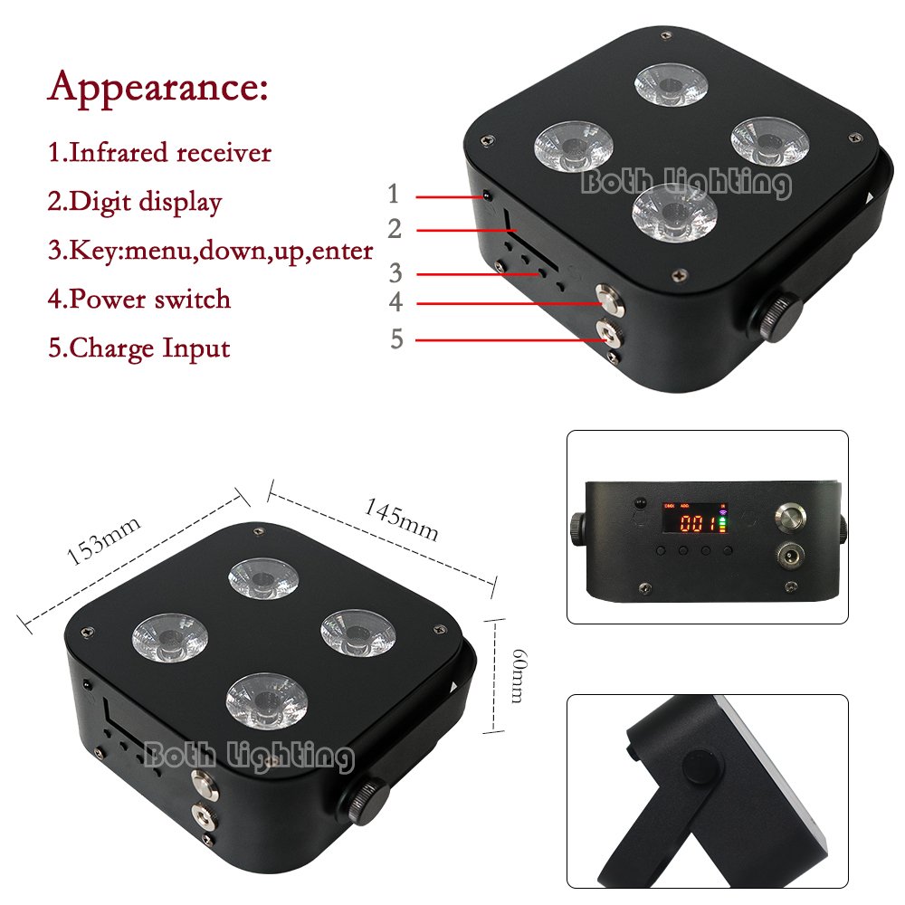 Mini Uplights Cheap Portable 4*12w IR Remote+display Wireless Dmx Battery LED with APP Control for Wedding Dj