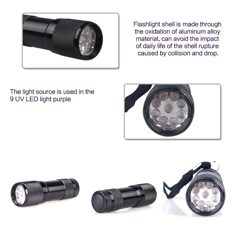 Aluminum Alloy Mini Led Torch Flashlight Promotion Gift 9leds Mini 395nm UV White Light Flashlight