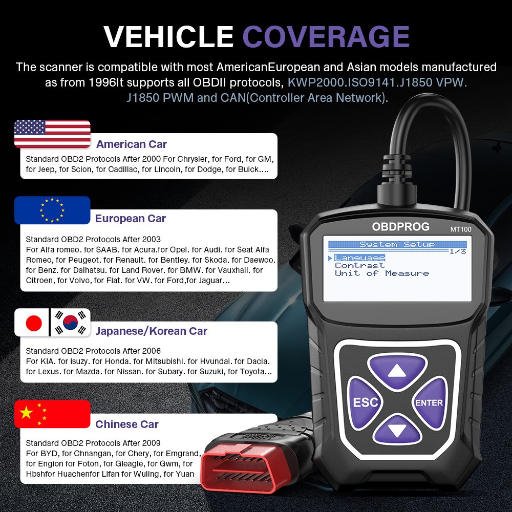 OBDPROG MT100 OBD2 Professional Auto Scanner EOBD Engine Analyzer Multi-Language Code Reader 1-Year Warranty Diagnostic Tools
