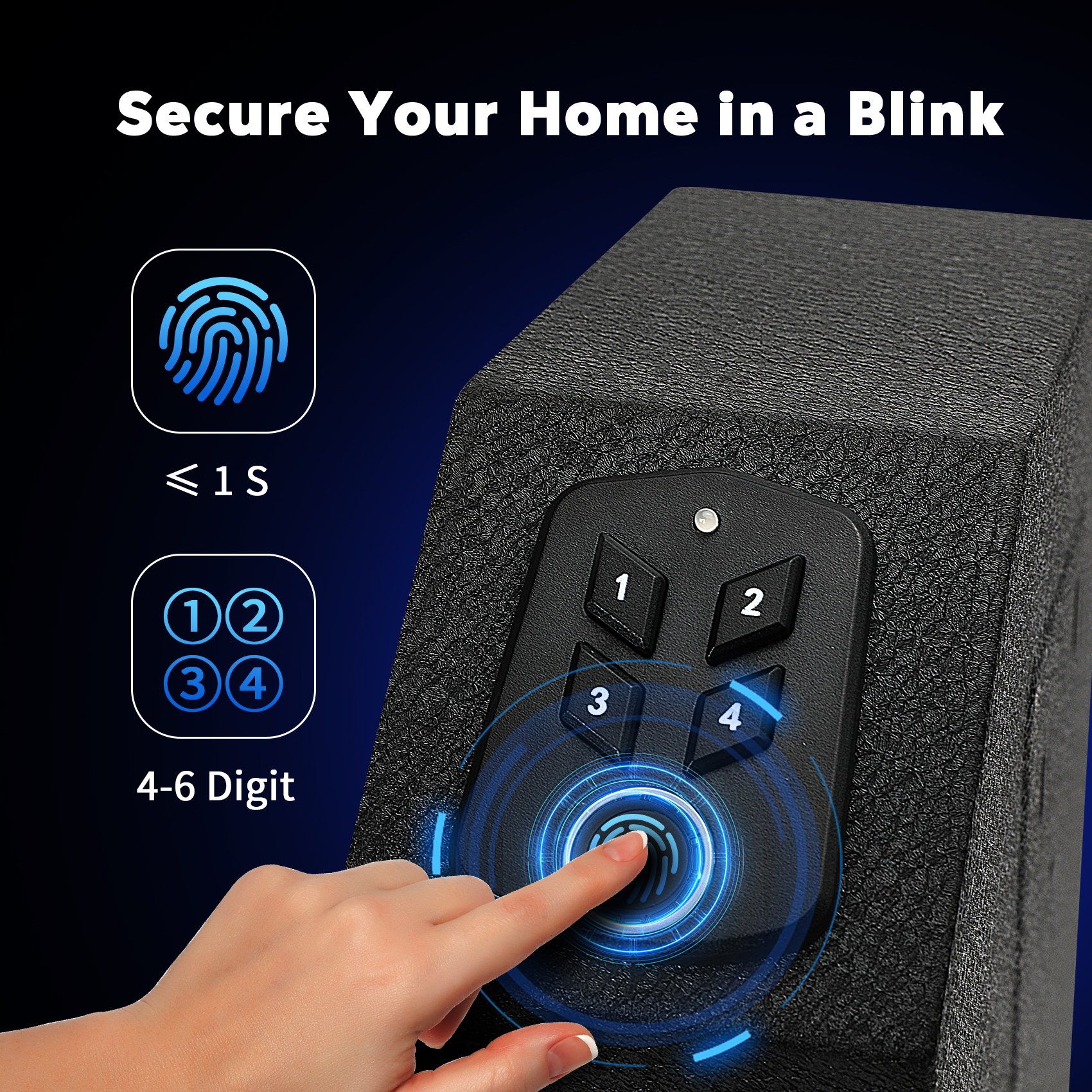 Gun Safe, Biometric Wall Mounted Handgun Safe Box for Desk, Bedside, with Fingerprint Key Access Lock PIN for Home Nightstand