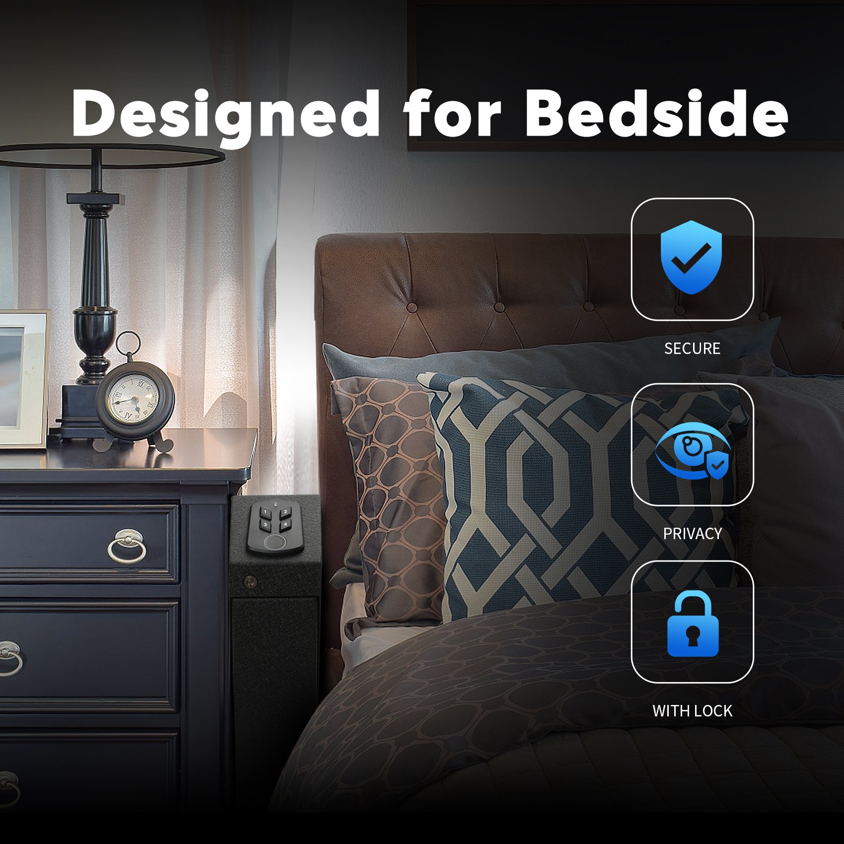 Gun Safe, Biometric Wall Mounted Handgun Safe Box for Desk, Bedside, with Fingerprint Key Access Lock PIN for Home Nightstand