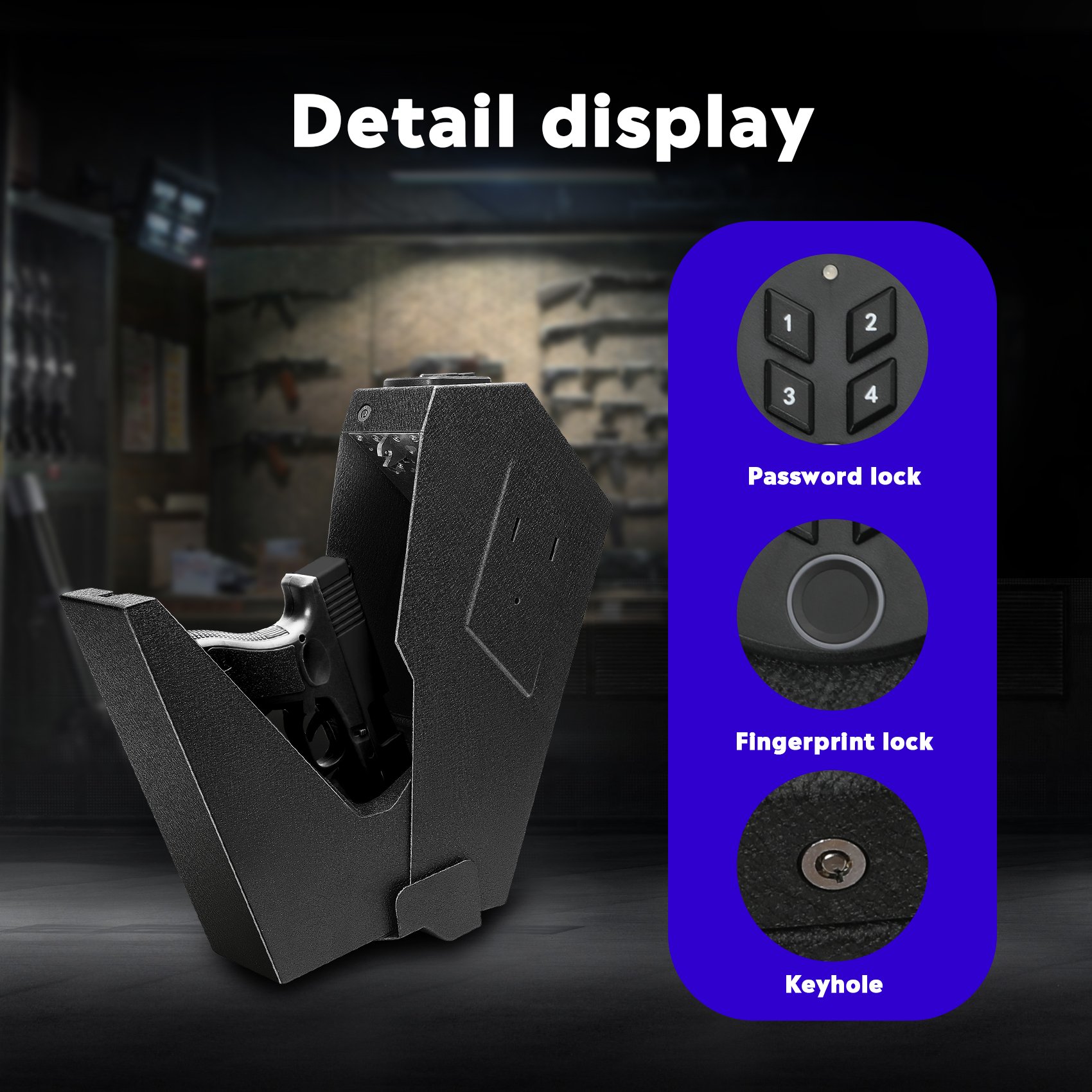 Gun Safe, Biometric Wall Mounted Handgun Safe Box for Desk, Bedside, with Fingerprint Key Access Lock PIN for Home Nightstand