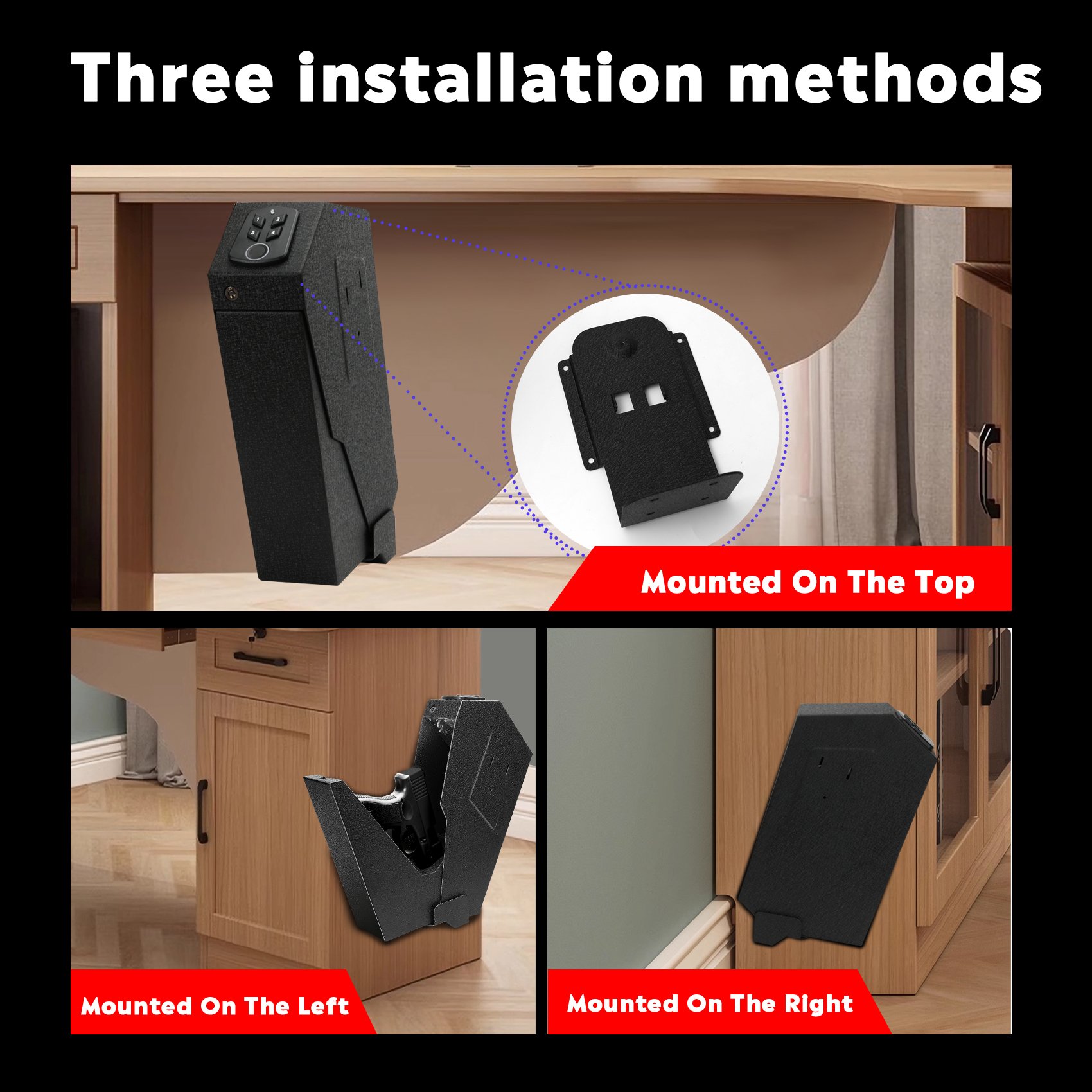 Gun Safe, Biometric Wall Mounted Handgun Safe Box for Desk, Bedside, with Fingerprint Key Access Lock PIN for Home Nightstand
