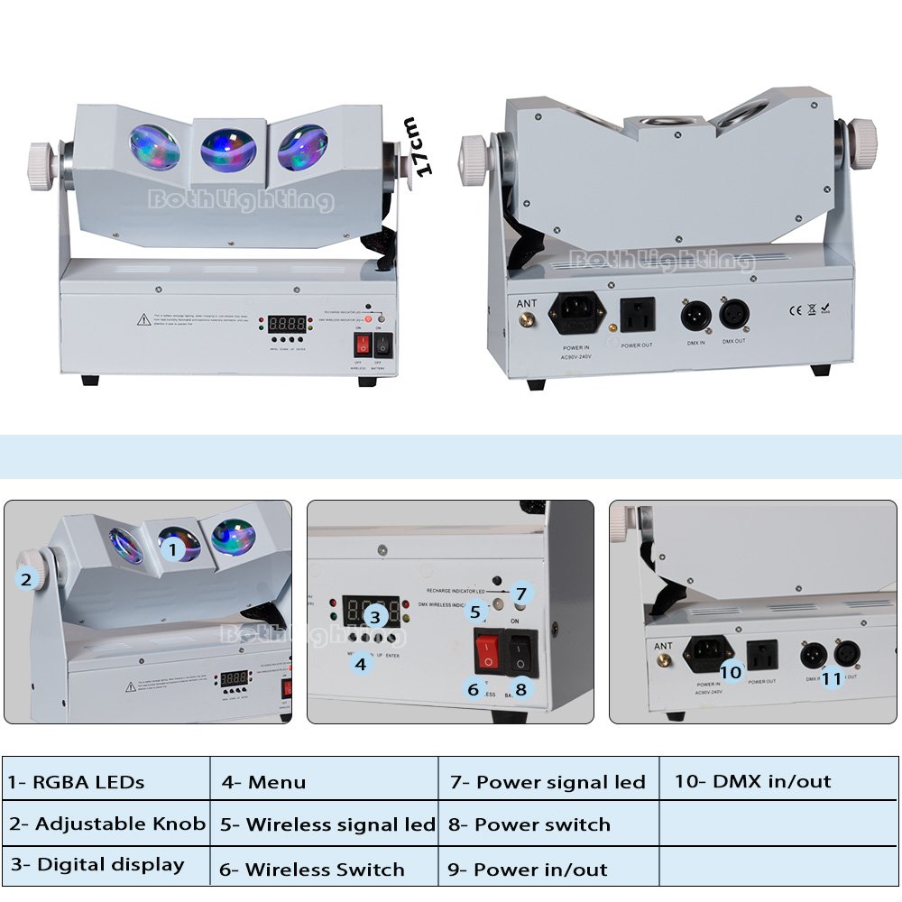 Both Lighting Wall Washer Uplights 3*18W Tri Beam RGBA 4in1 LED Wireless DMX Battery up Lighting for Wedding Dj Party Effects
