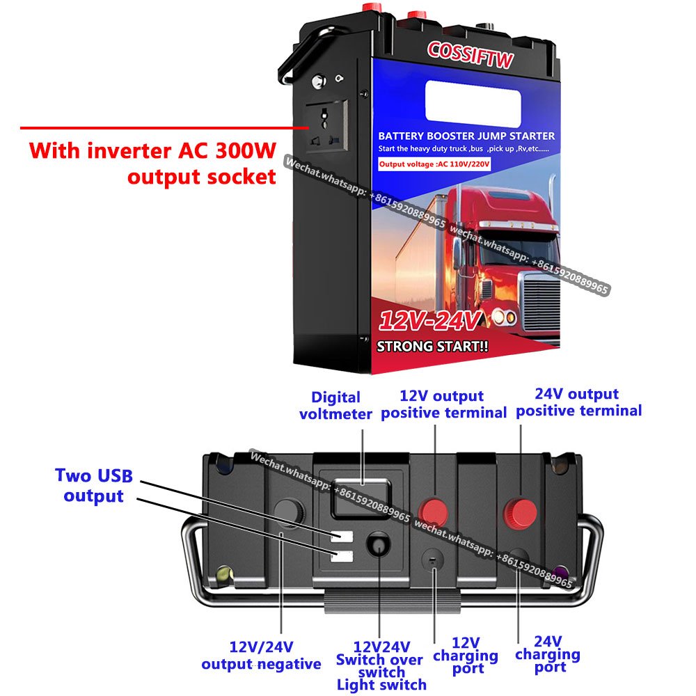12V/24V Car Truck Jump Starter Portable Car Battery Booster Peak 4000A 868000mAh Auto Starting Device