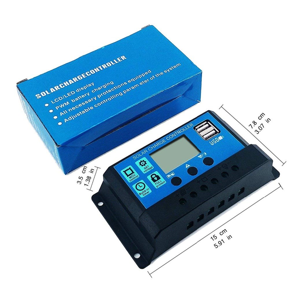 30A20A10A PWM MPPT Solar Charge Controller 12V24V with LCD Display and Double USB Solar PV Regulators Battery Chargers