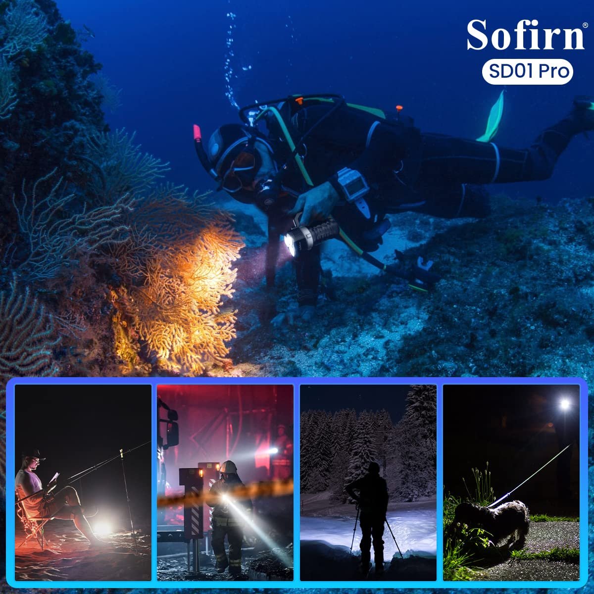 Sofirn 2024 New High Lumen SST40 Underwater Diving LED Flashlight Scuba Diving Spearfishing Torch