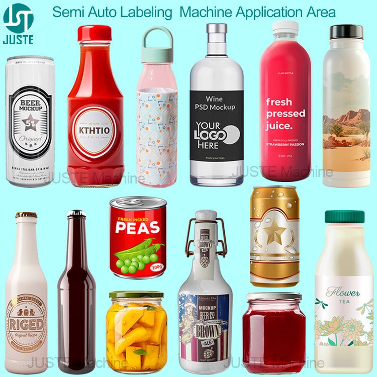 Semi Automatic Small Tabletop Label Applicator Sticker Labeling Machine for Round Plastic Water Glass Bottle Tube Beer Can Jar