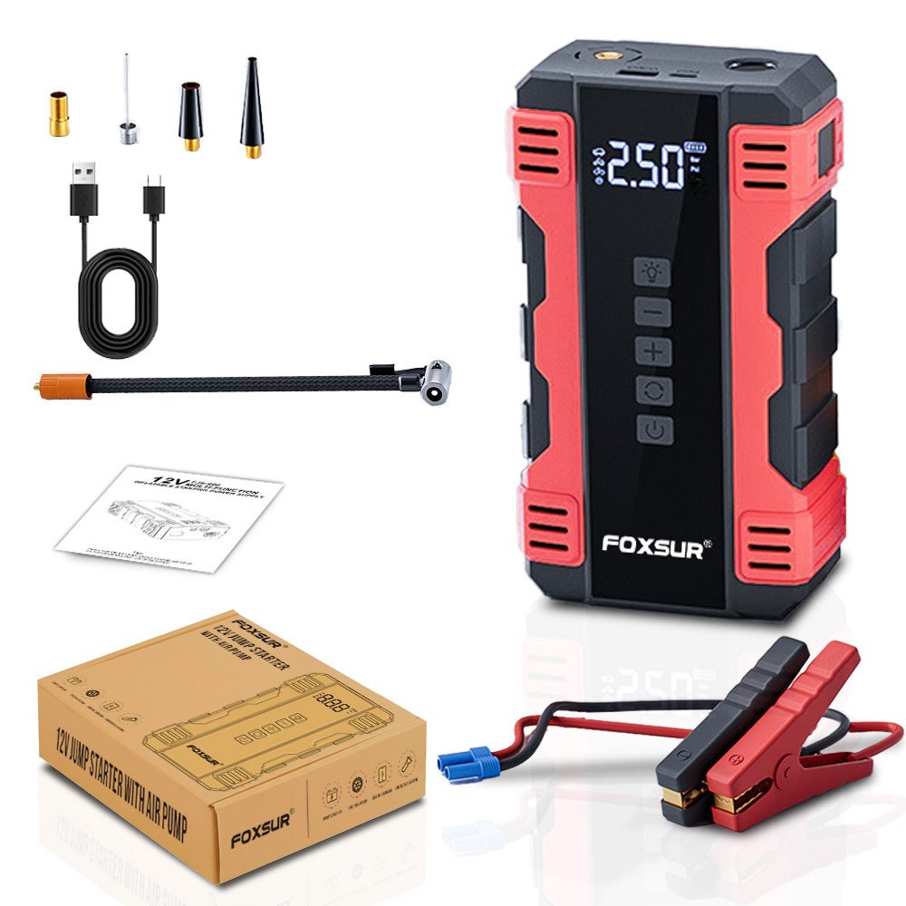 NCFKOS Multi-function 6000mah Car Jump Starter Air Pump Portable Air Compressor Auto Tire Inflator Emergency Power Supply