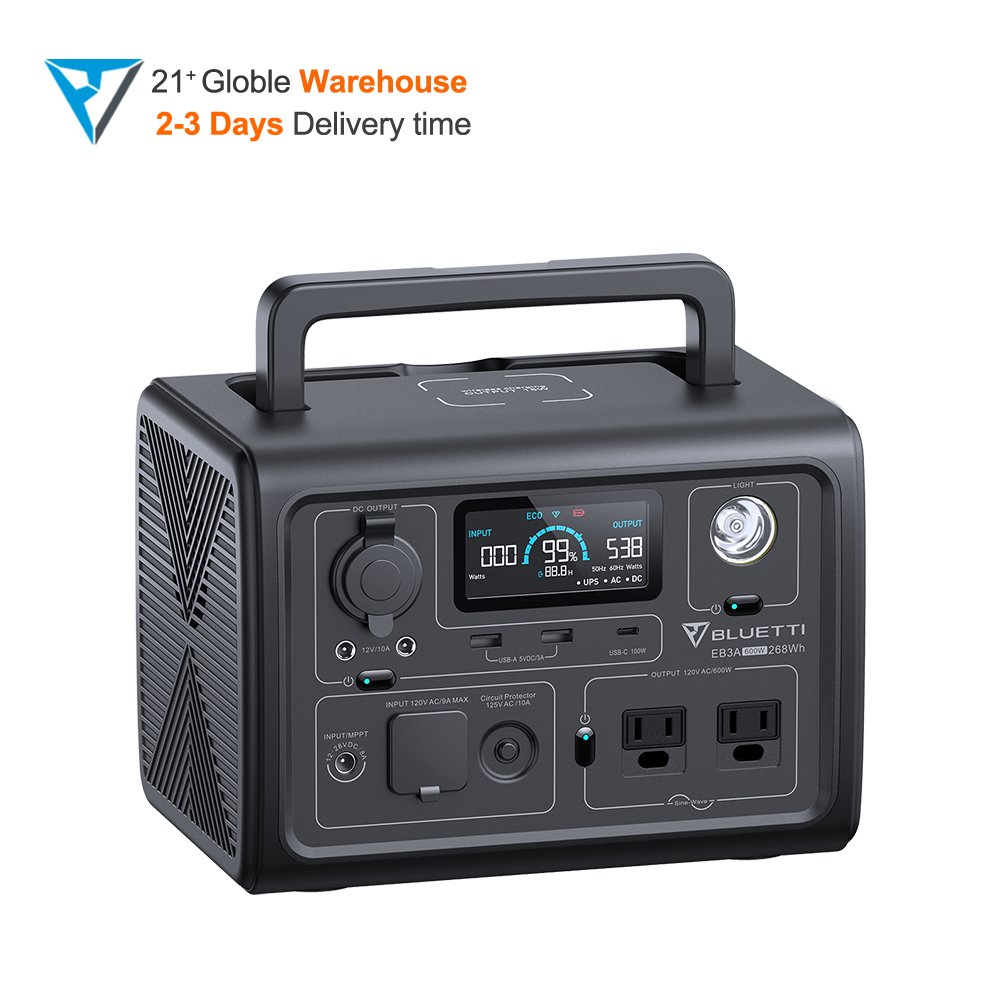 Bluetti EB3A+PV120 Home Storage Solar Generator off the Grid Alternator Power Station MPPT Controller Flashlight for Car Source