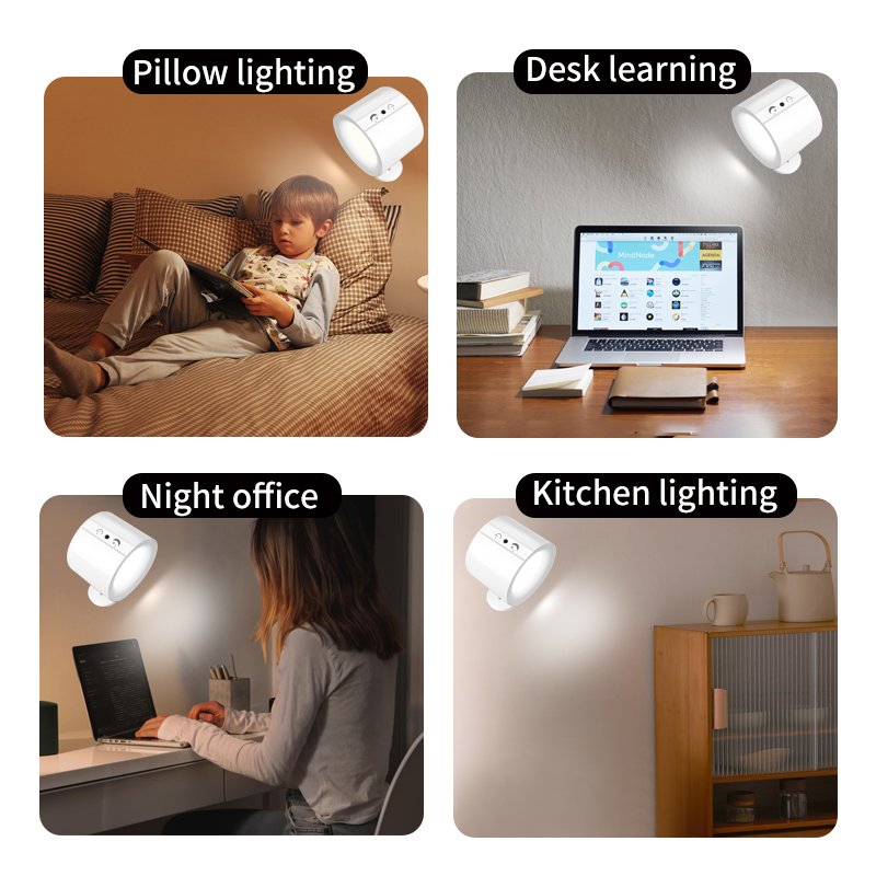 LED Reading Lights Wall Mounted Sconces Rechargeable Magnetic 360 Rotation Touch Control Lamps for Kids Study Bedside Closet