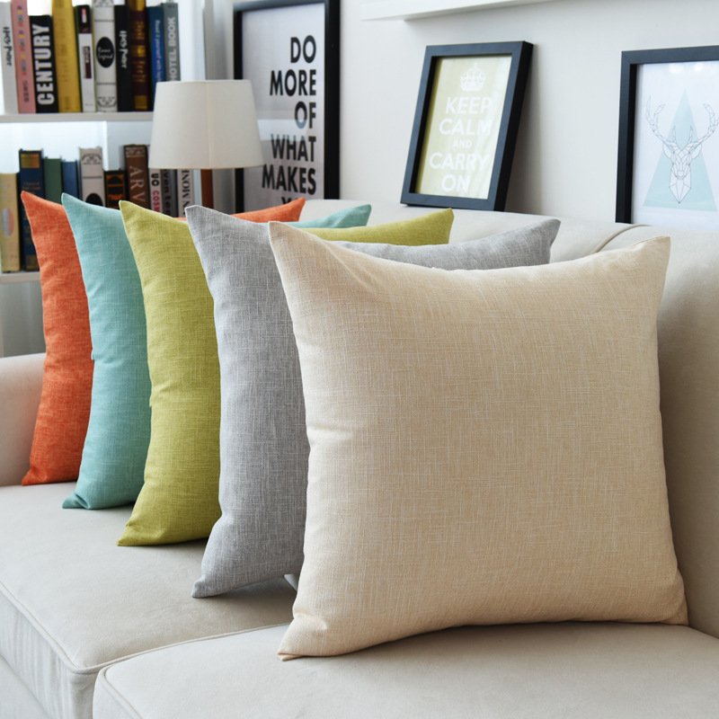 Solid Linen Plain Fabric Pillow Case Back Support Sofa Throw Pillow Case Custom Cushion Cover
