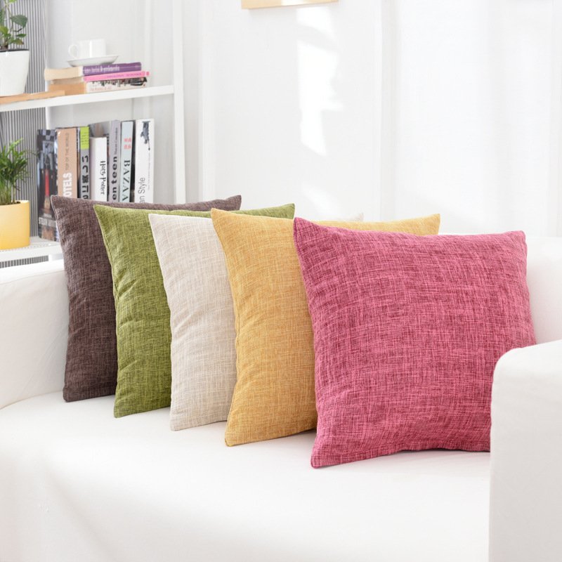 Solid Linen Plain Fabric Pillow Case Back Support Sofa Throw Pillow Case Custom Cushion Cover